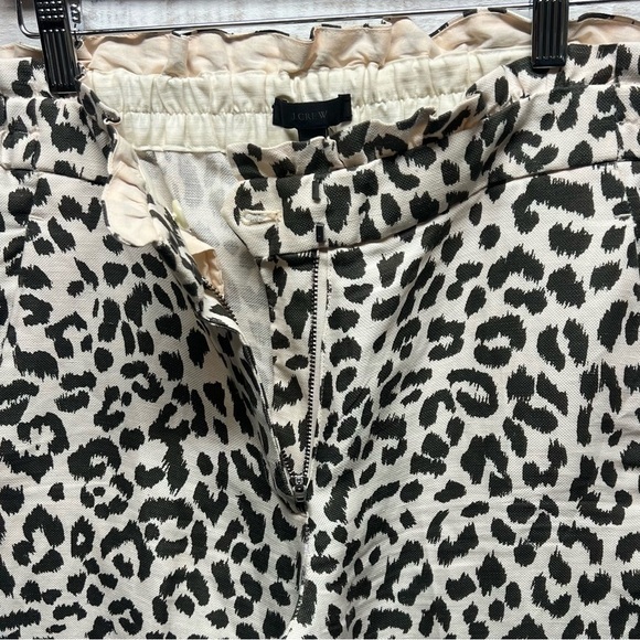 J Crew Crop Pants Womens 8 Linen Blend Leopard Loose Fit Stretch Waist Pockets - Picture 6 of 12
